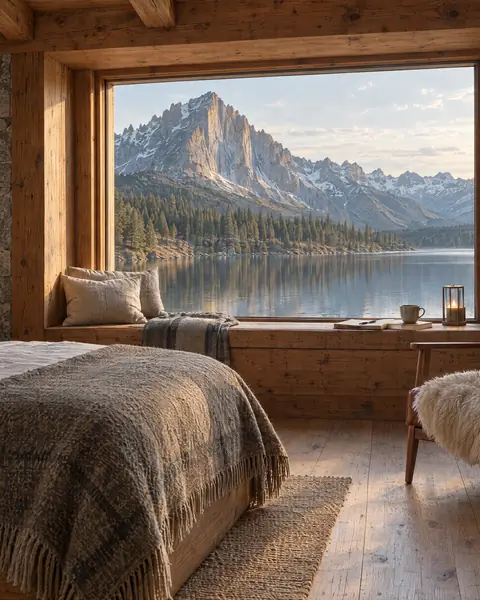 Deine Hütte auf der Alm: Fensterplatz mit Blick auf See und Berg